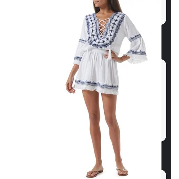 Melissa Odabash Dress Cover up Medium embroidered Tennis boho Martina white - Picture 7 of 14